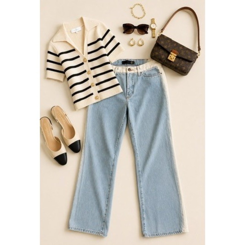 Just Cavalli Women's Vintage Designer Light Wash White Stripe Straight Leg Jeans